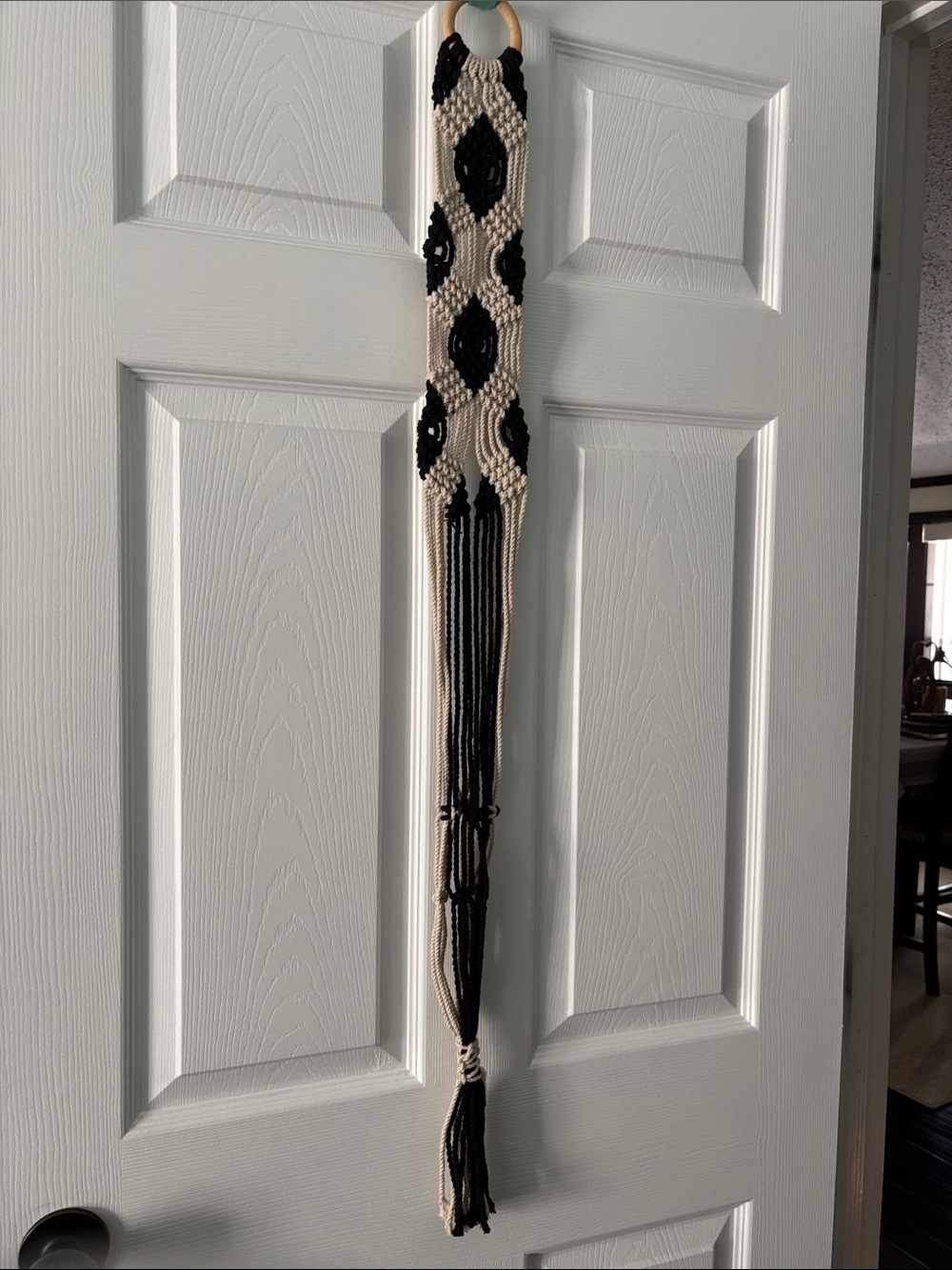 Handwoven Black and Cream Macrame plant Hanger